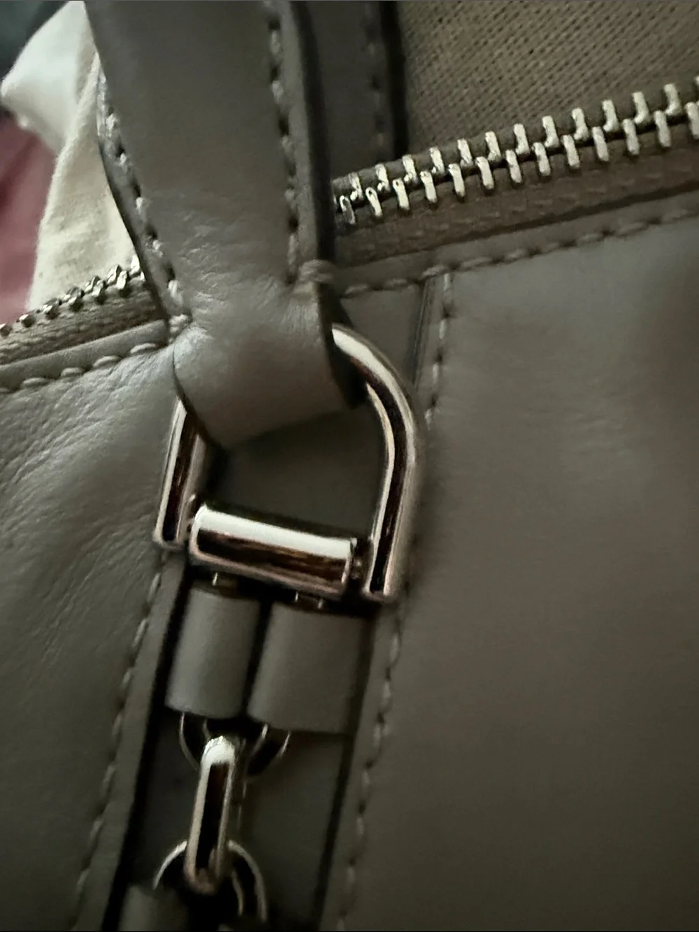 Michael Kors Gray Leather Satchel with Chain-Trim - Picture 6 of 9